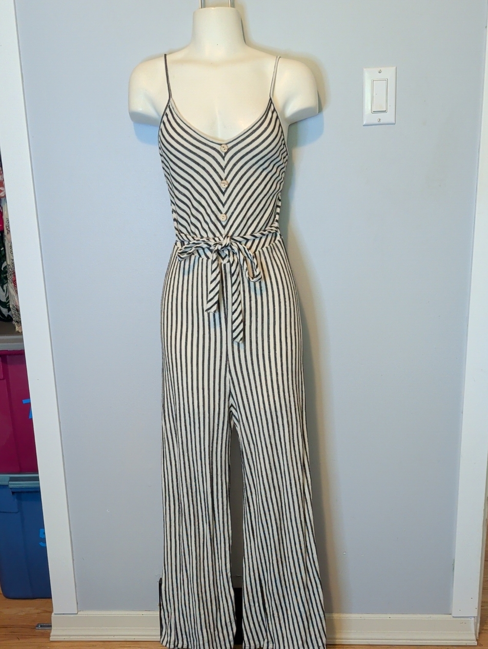 Caution To The Wind Black & White Striped Tie-Waist Wide-Leg Jumpsuit
